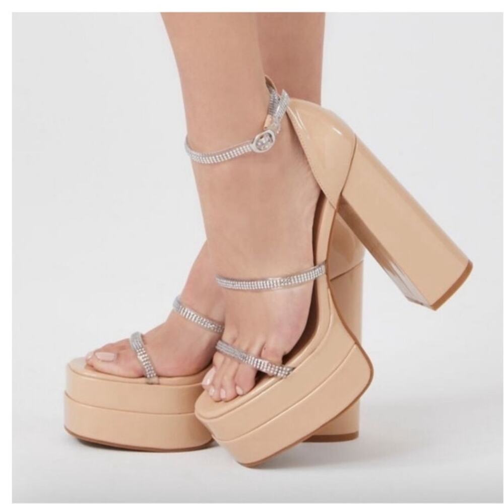 forever 21 Rhinestone stacked block heels size 6